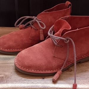Hush Puppies Red Ankle Booties Suede Minimalist Design